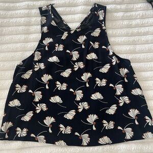 Zara Navy Blue Relaxed Tank Top with White Floral Racerback Blouse Size M